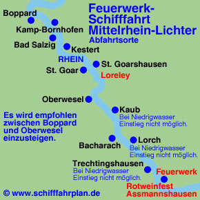 Rheinschifffahrt Mittelrhein-Lichter zu Assmannshausen in Rot