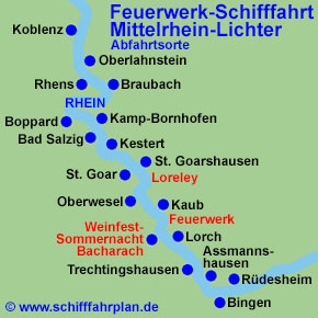 Rheinschifffahrt Mittelrhein-Lichter zur Weinfest-Sommernacht